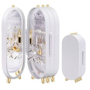 Jewelry Organizer 4 Door Stand with Mirror (White)